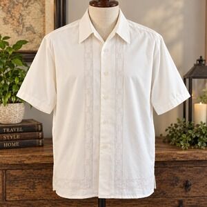 Pronti Collection by Phita Mens XXL Off White Embroidered Guayabera Shirt S/S